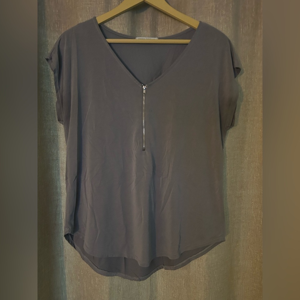 Green Envelope Charcoal Blouse with Zipper Accent